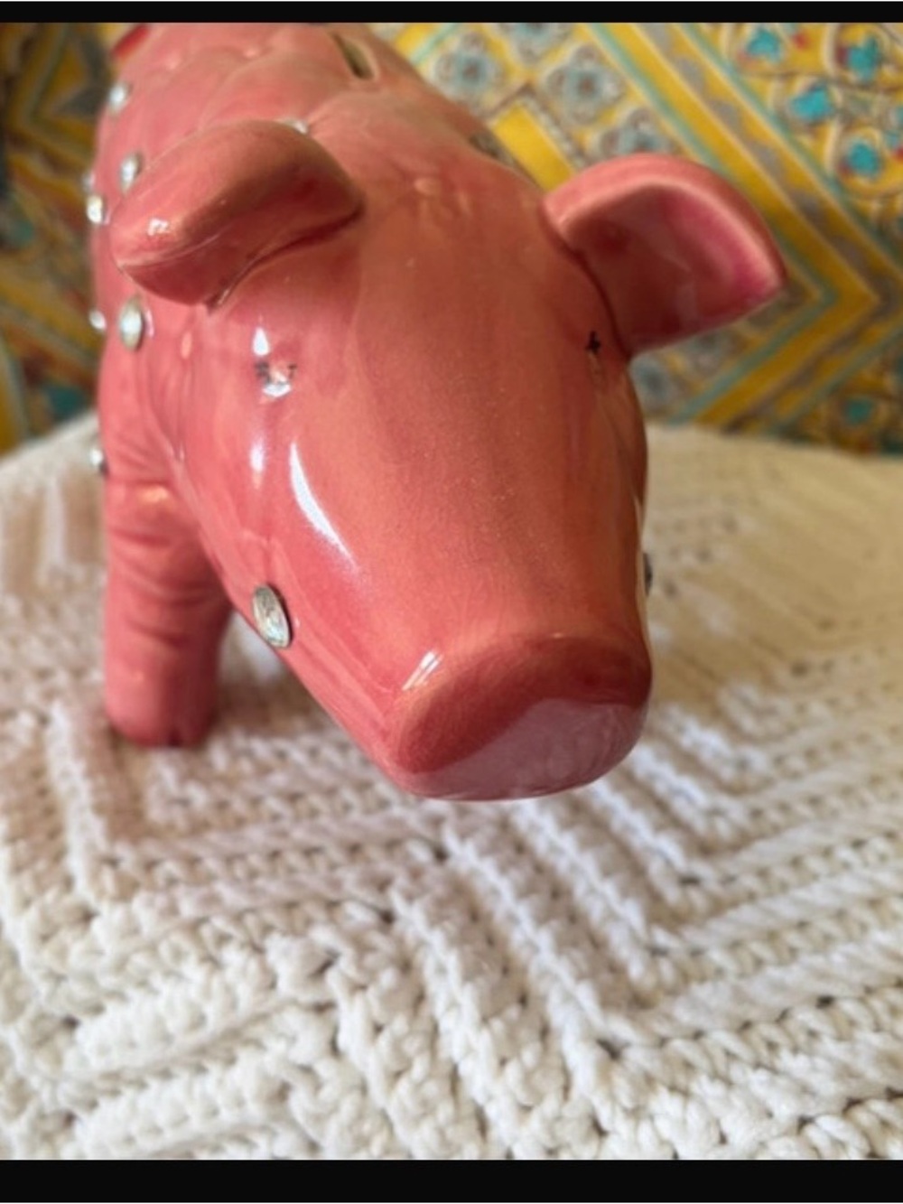 Pink Ceramic Pig Bank with Rhinestone Accents - Home Accent